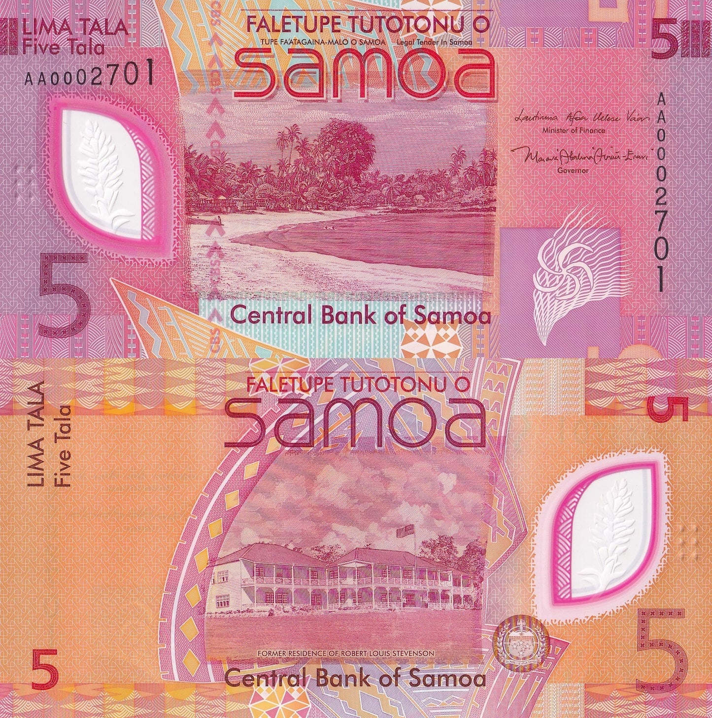 Samoa 5 Tala 2023 P 47 New Polymer UNC AA First Prefix