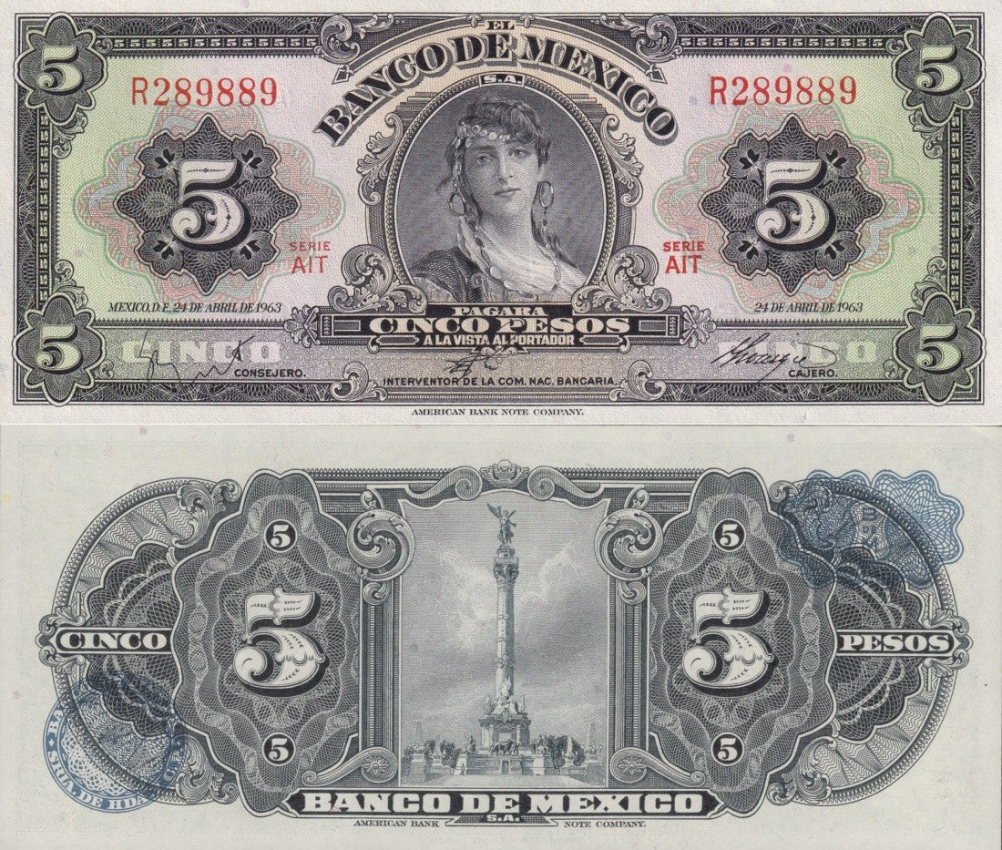 Mexico 5 Pesos 1963 P 60h Serie AIT UNC