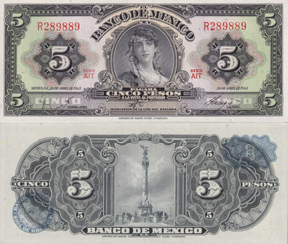 Mexico 5 Pesos 1963 P 60h Serie AIT UNC