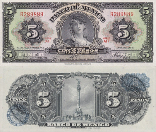 Mexico 5 Pesos 1963 P 60h Serie AIT UNC