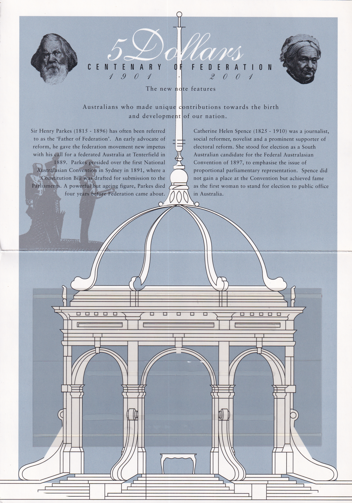 Australia 5 Dollars 1901-2001 P 56b Polymer UNC COMM. AA Prefix With Folder