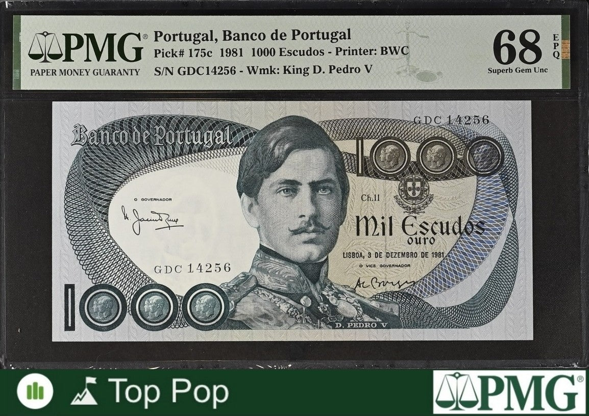 Portugal Banco de Portugal 1000 Escudos 1981 P 175c UNC PMG 68 EPQ TOP POP