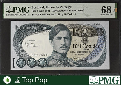Portugal Banco de Portugal 1000 Escudos 1981 P 175c UNC PMG 68 EPQ TOP POP