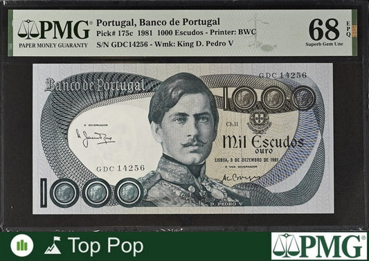 Portugal Banco de Portugal 1000 Escudos 1981 P 175c UNC PMG 68 EPQ TOP POP