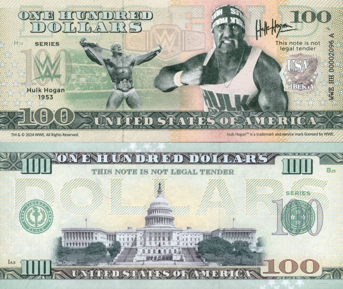 USA Hulk Hogan 100 Dollars WWE TEST NOTE 2024 UNC