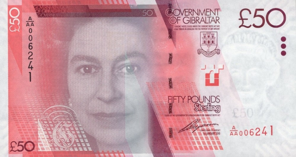 Gibraltar 50 Pounds Sterling 2010 P 38 UNC A/AA Prefix