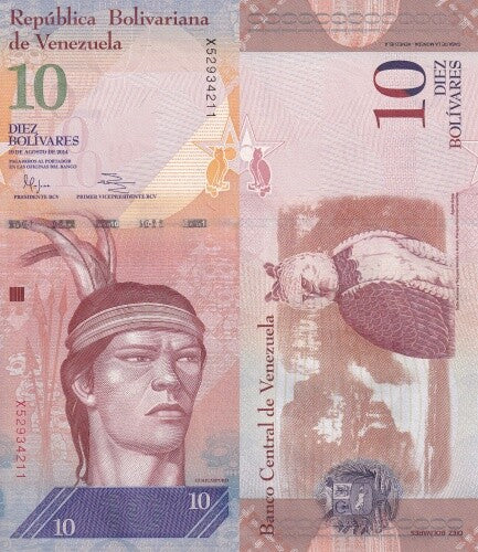 Venezuela 10 Bolivares 2007-2014 P 90 Random Sign UNC