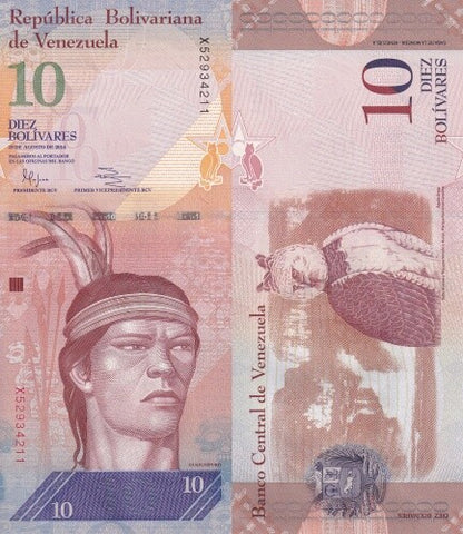 Venezuela 10 Bolivares 2007-2014 P 90 Random Sign UNC