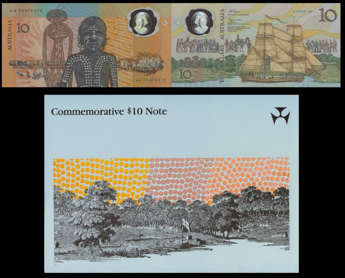 Australia 10 Dollars 1988 P 49a Polymer UNC Commemortive AA Prefix With Folder