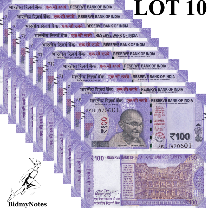 India 100 Rupees 2023 P 112 UNC 1/10 Bundle LOT 10 pcs