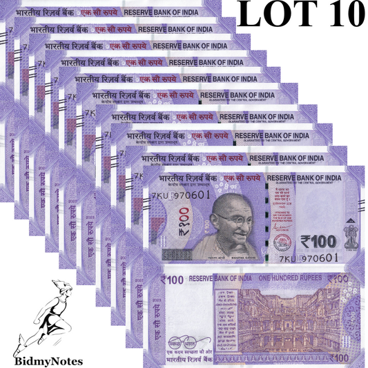 India 100 Rupees 2023 P 112 UNC 1/10 Bundle LOT 10 pcs