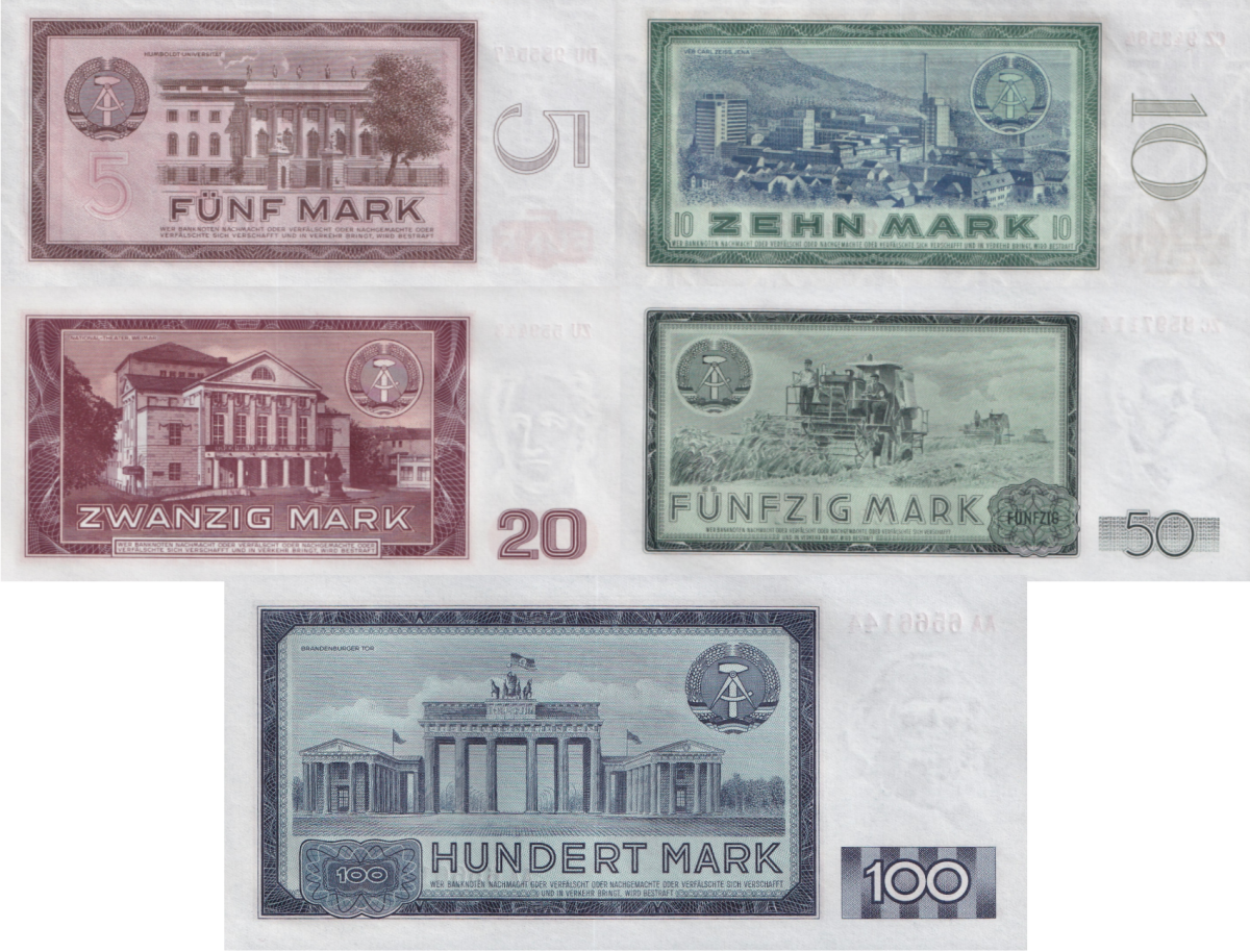 German Democratic 5 10 20 50 100 Mark der DDR 1964 P 22 23 24 25 26 UNC Set 5 p