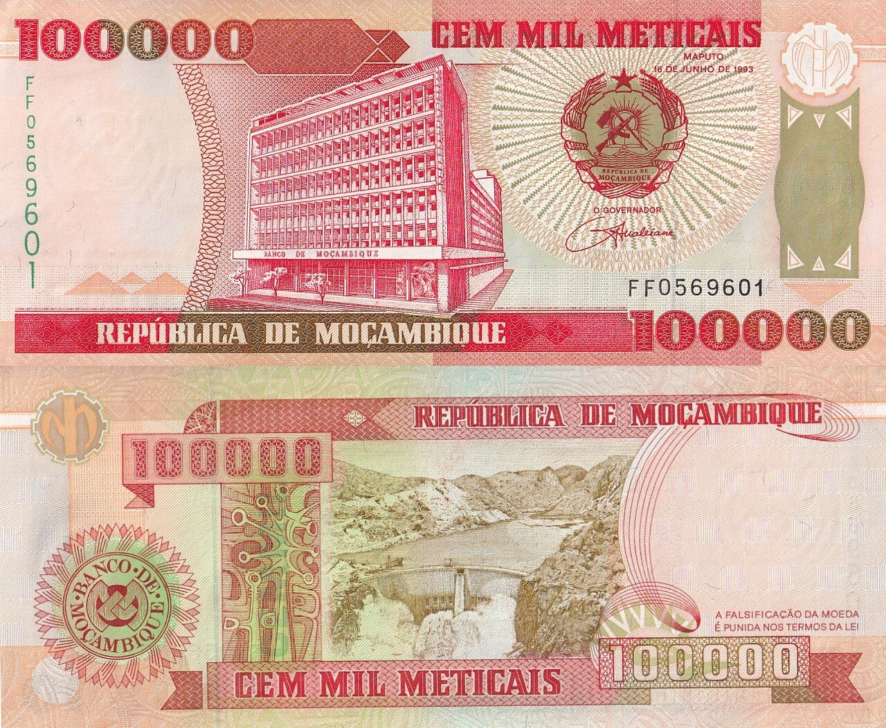 Mozambique 100000 Meticais 1993 P 139 UNC