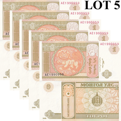 Mongolia 1 Togrog 2008 P 61Aa UNC 1/20 Bundle Lot 5 pcs