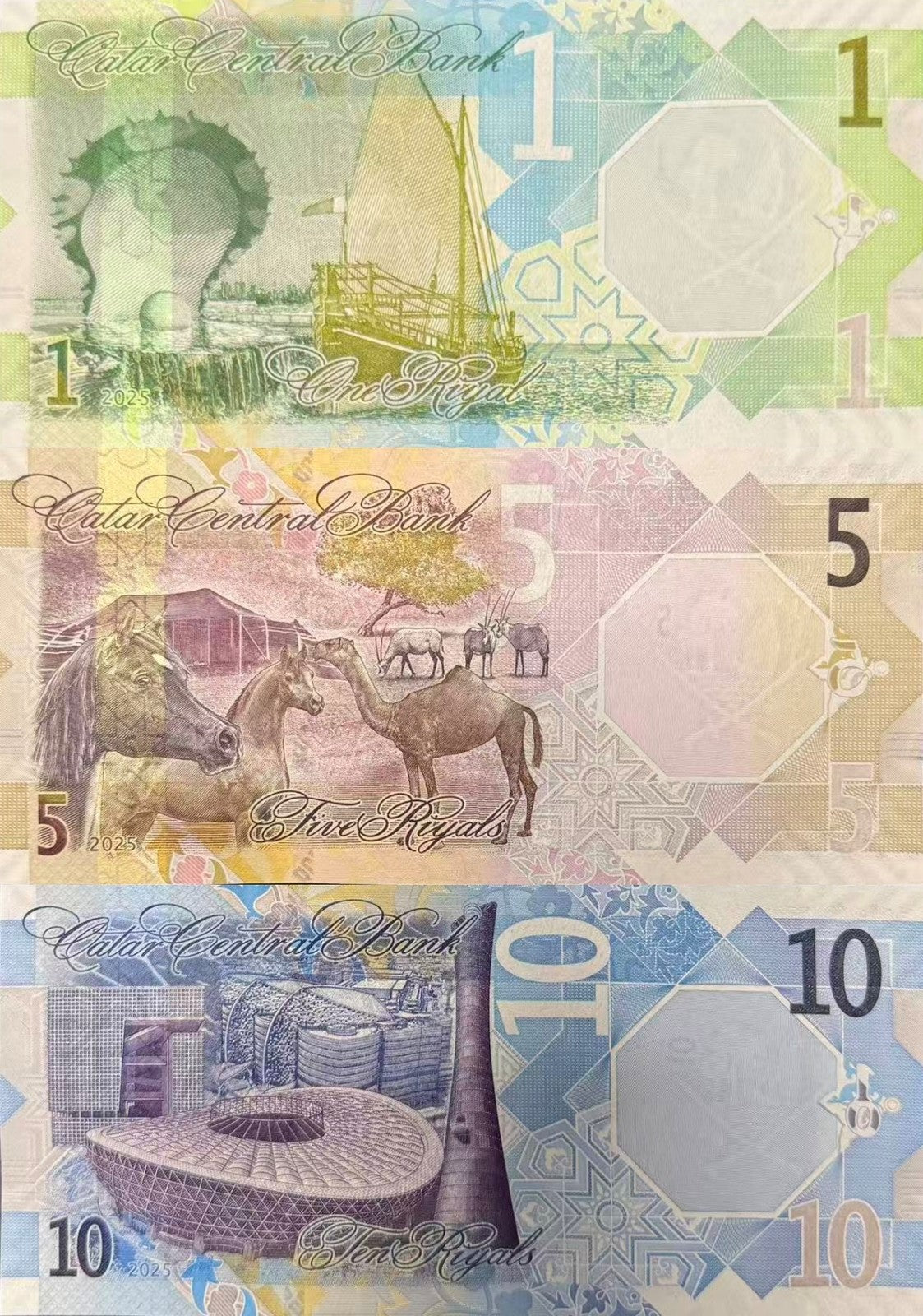 Qatar 1 5 10 Riyals 2025/2026 P New Design UNC Set 3 pcs
