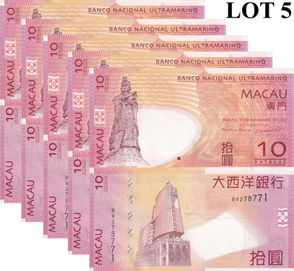 Macau Macao 10 Patacas 2013 P 80c UNC BNU Random Sign 1/20 Bundle Lot 5 pcs