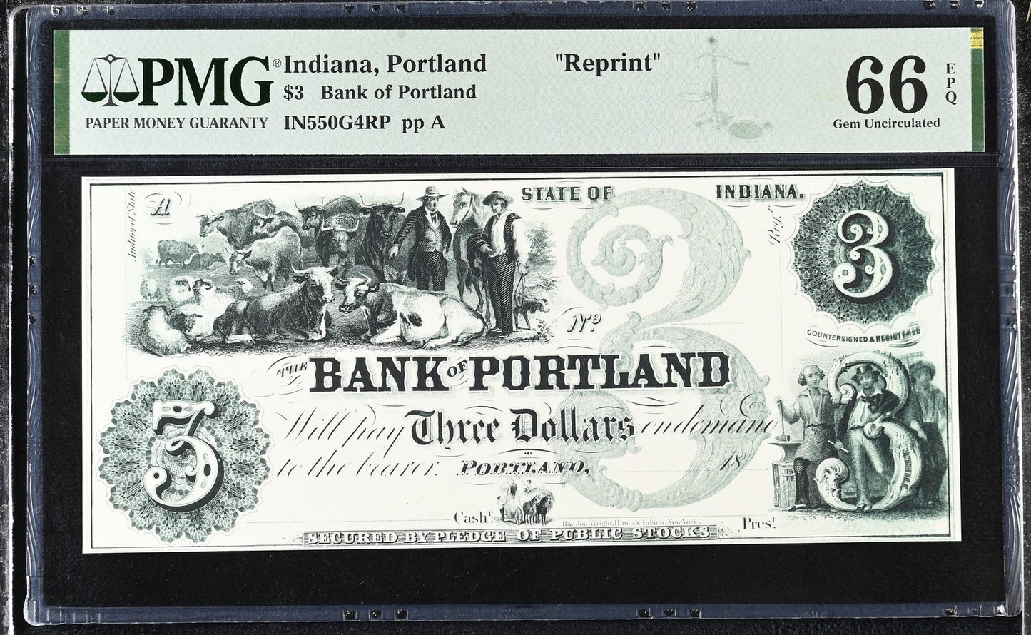 Indiana Portland Reprint 1-10$ Obsolete Bank Note UNC PMG 66 EPQ Set 4 pcs