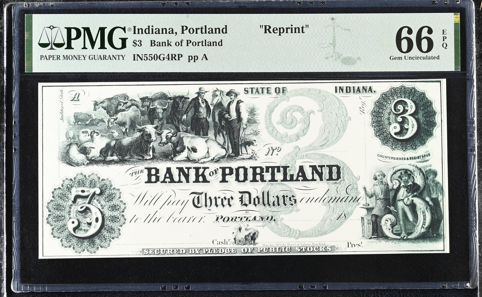Indiana Portland Reprint 1-10$ Obsolete Bank Note UNC PMG 66 EPQ Set 4 pcs