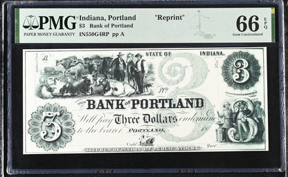 Indiana Portland Reprint 1-10$ Obsolete Bank Note UNC PMG 66 EPQ Set 4 pcs