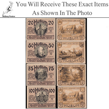 Germany Notgeld HUSUM 20 50 75 100 Pfennig 1921 Set 4 pcs