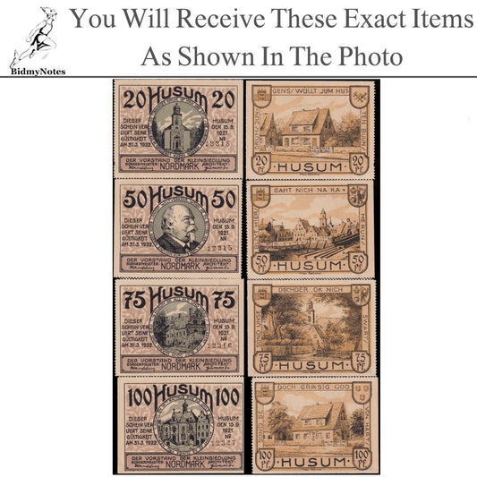 Germany Notgeld HUSUM 20 50 75 100 Pfennig 1921 Set 4 pcs