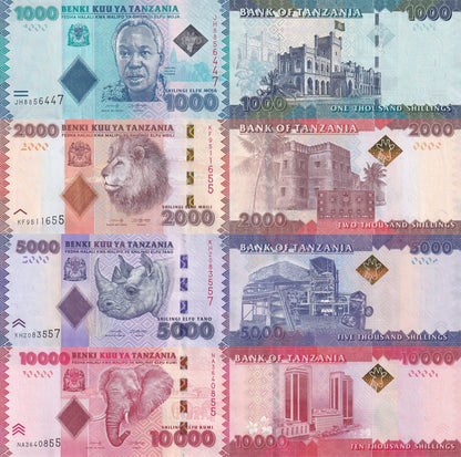 Tanzania 1000 2000 5000 10000 Shillings ND (2010-2025) P 41 42-44 UNC Set 4 pcs
