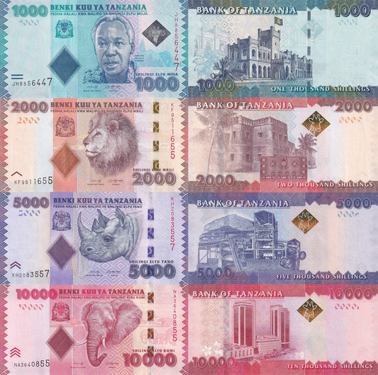 Tanzania 1000 2000 5000 10000 Shillings ND (2010-2025) P 41 42-44 UNC Set 4 pcs