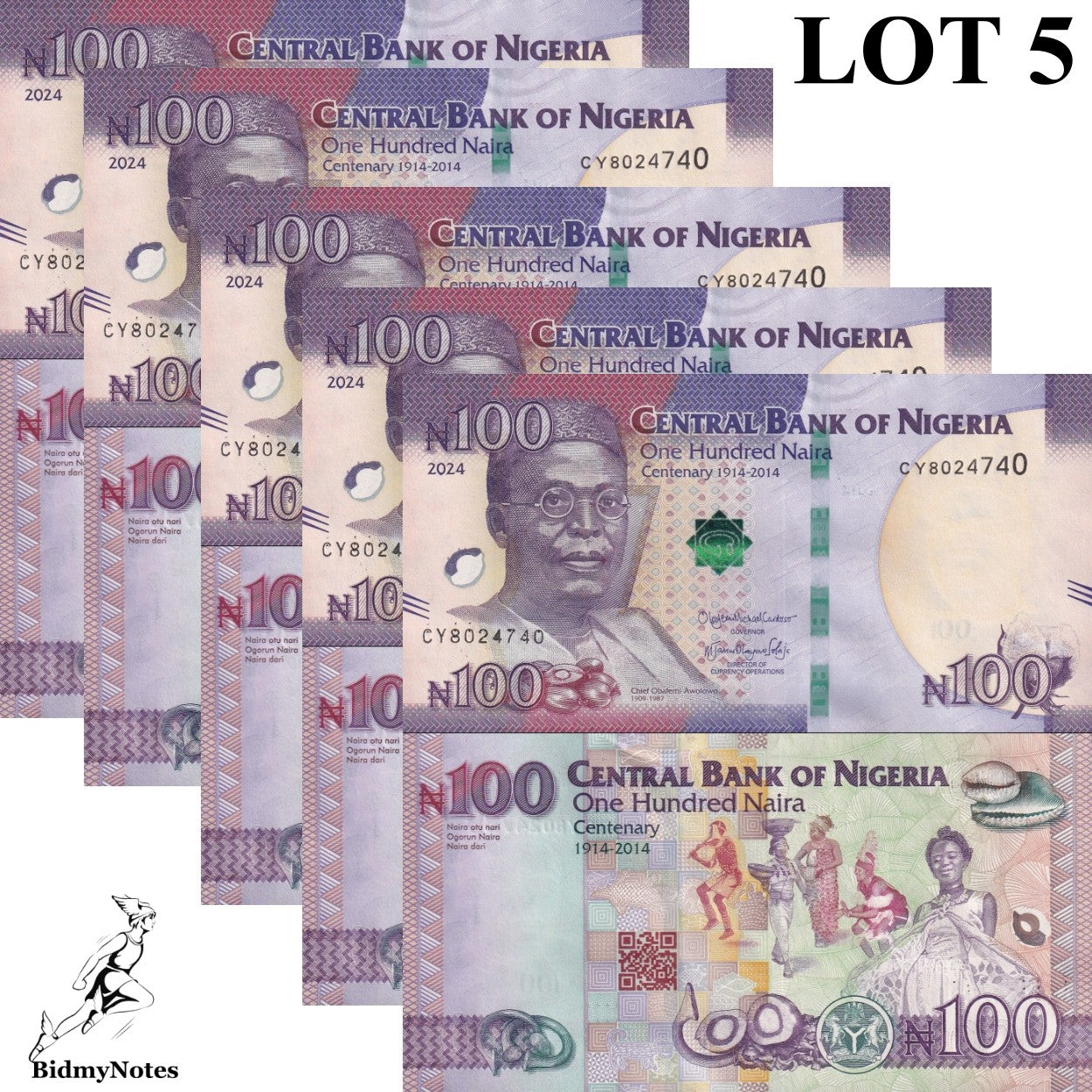 Nigeria 100 Naira 2024 P 41 New Design UNC COMM. 1/20 Bundle LOT 5 pcs