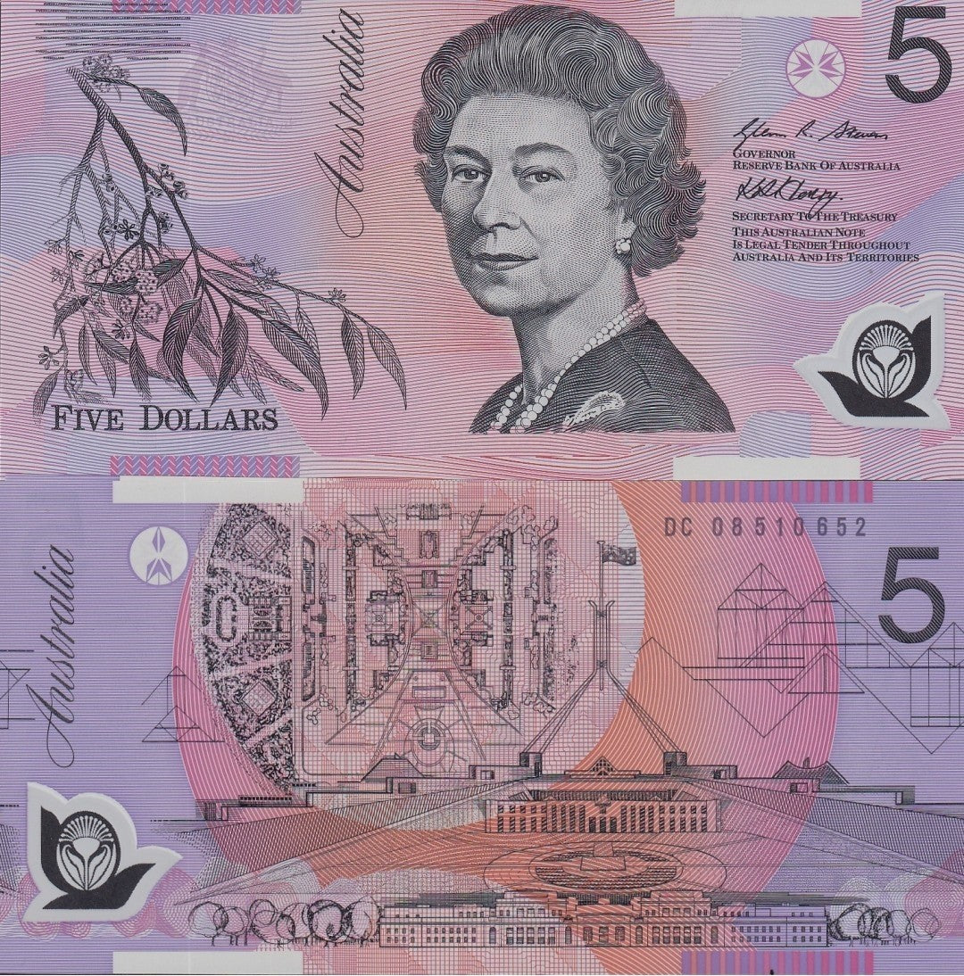 Australia 5 Dollars 2008 P 57f Polymer Queen Elizabeth ll Stevens & Henry UNC