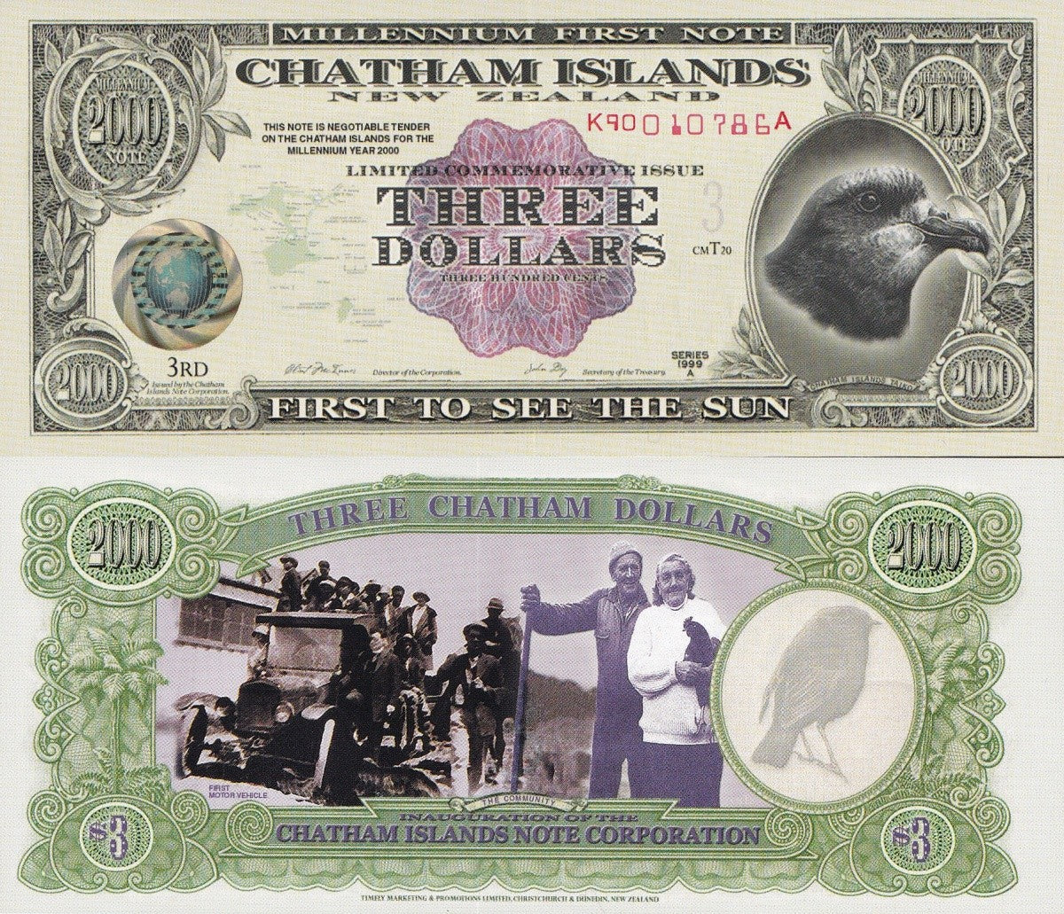 Chatham Islands 3 Dollars 1999 Commemorative Polymer Banknote Test Note UNC