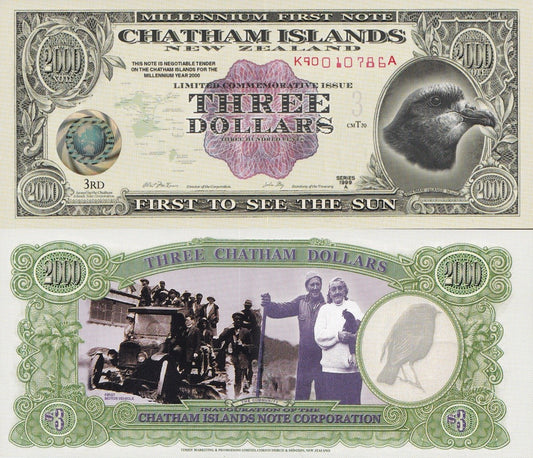 Chatham Islands 3 Dollars 1999 Commemorative Polymer Banknote Test Note UNC