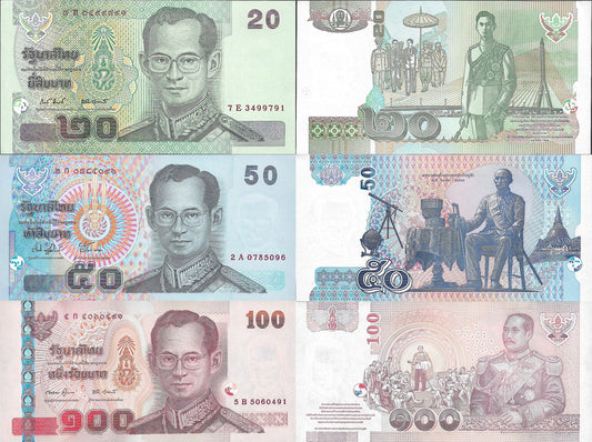 Thailand 20 50 100 Baht ND 2003-2005 P 109 112 114 UNC Set 3 pcs