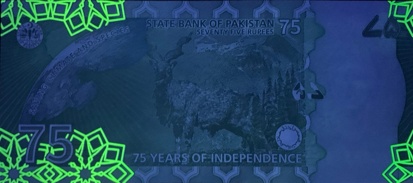 Pakistan 75 Rupees ND 2022 P 56 UNC Commemorative 1 Bundle Lot 100 pcs