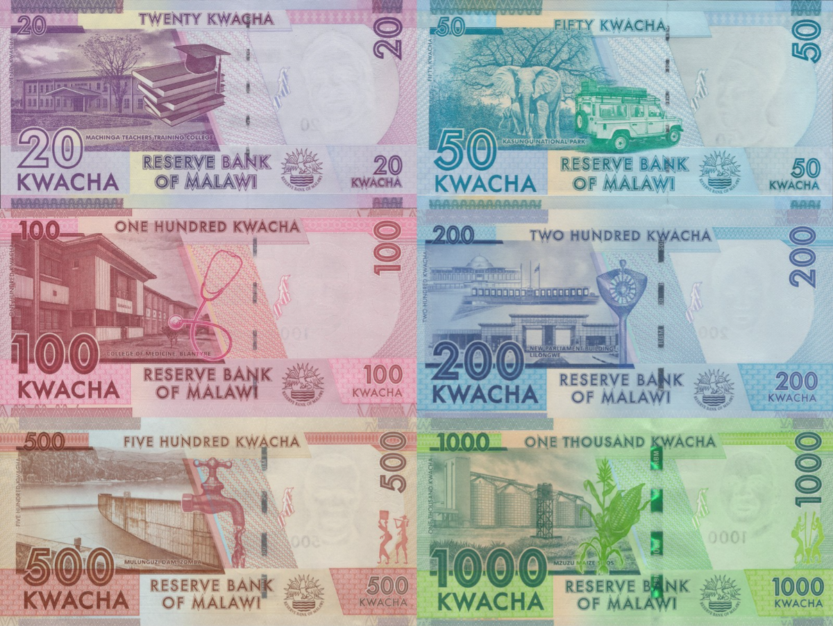 Malawi 20-100 200 500 1000 Kwacha P 63 64 65 65A 66 67 Random Year UNC Set 6 p