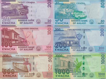 Malawi 20-100 200 500 1000 Kwacha P 63 64 65 65A 66 67 Random Year UNC Set 6 p