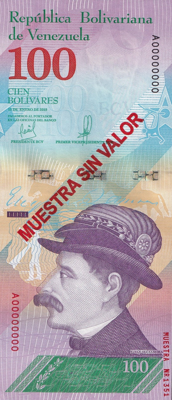 Venezuela 100 Bolivars 2018 P 106 UNC SPECIMEN