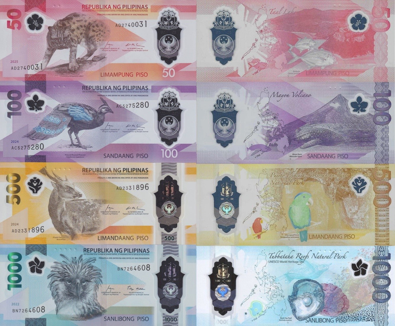 Philippines 50 100 500 1000 Piso 2022-2025 P NEW Polymer UNC SET 4 pcs
