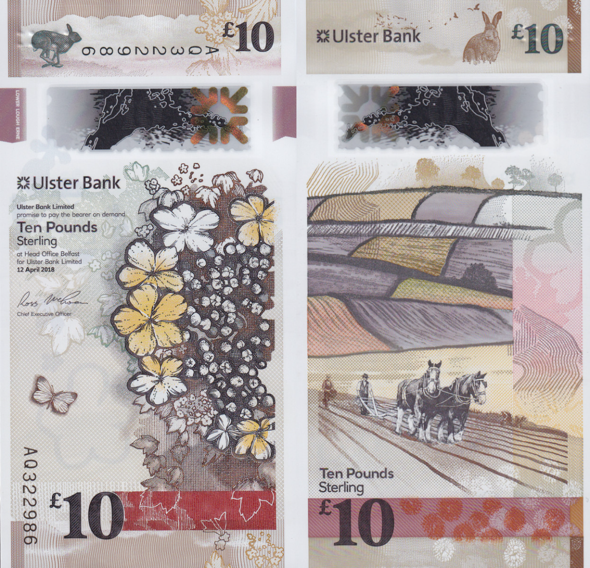 Northern Ireland 10 Pounds 2018 P 344 Polymer UNC Ulster Bank