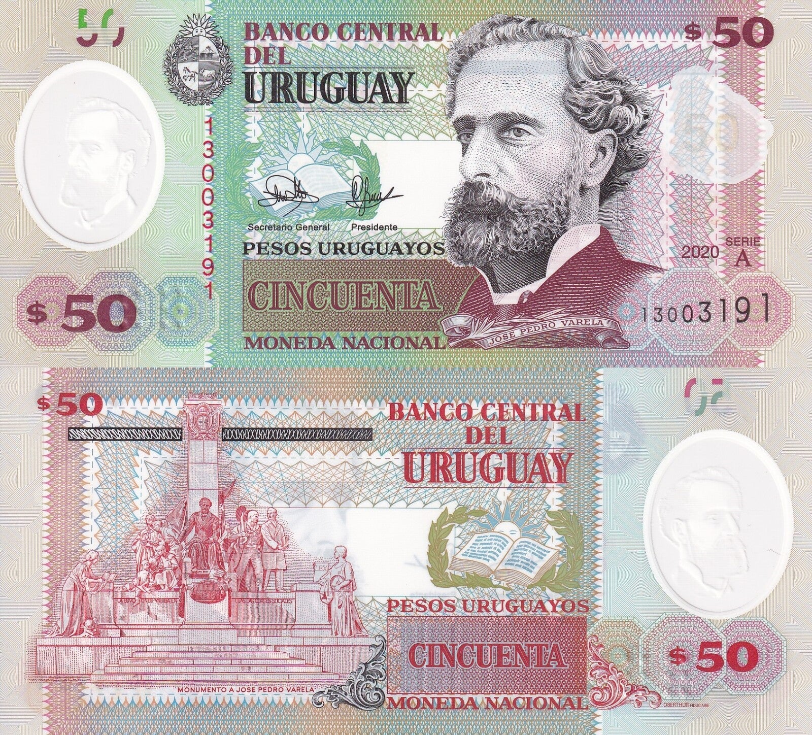 Uruguay 50 Pesos Uruguayos 2020 P 102 Polymer UNC