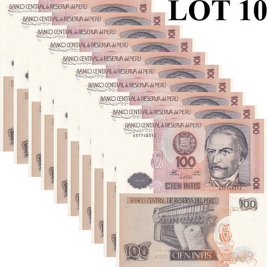 Peru 100 Intis 1987 P 133 UNC 1/10 Bundle Lot 10 pcs