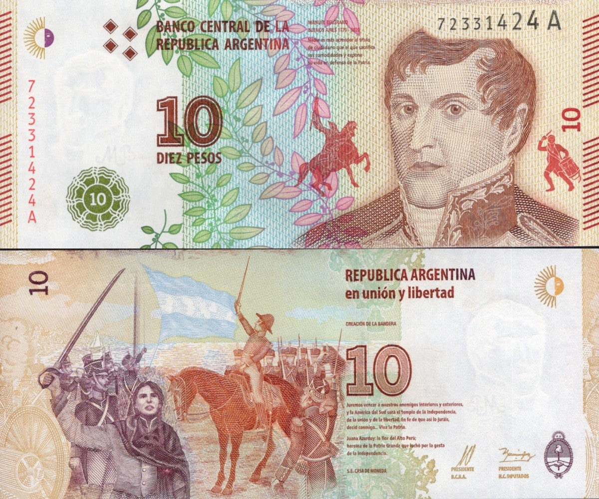 Argentina 10 Pesos ND 2016 P 360 UNC 1/20 Bundle Lot 5 pcs