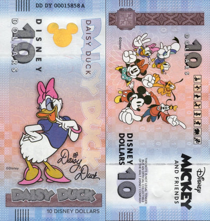 Disney Official Mickey Mouse & Frinds 10 Dollars 2025 Daisy Duck UNC With Folder