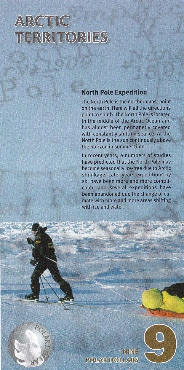 Arctic Territories 9 Dollars 2012 Polymer UNC Test Note Series A Polar Bear