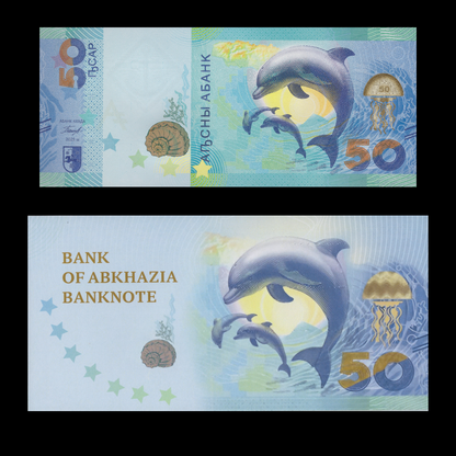 Abkhazia 50 Apsar 2025 P NEW Dolphin With Folder UNC COMM. AA Prefix LOW S/N NR