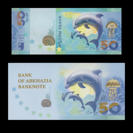 Abkhazia 50 Apsar 2025 P NEW Dolphin With Folder UNC COMM. AA Prefix LOW S/N NR