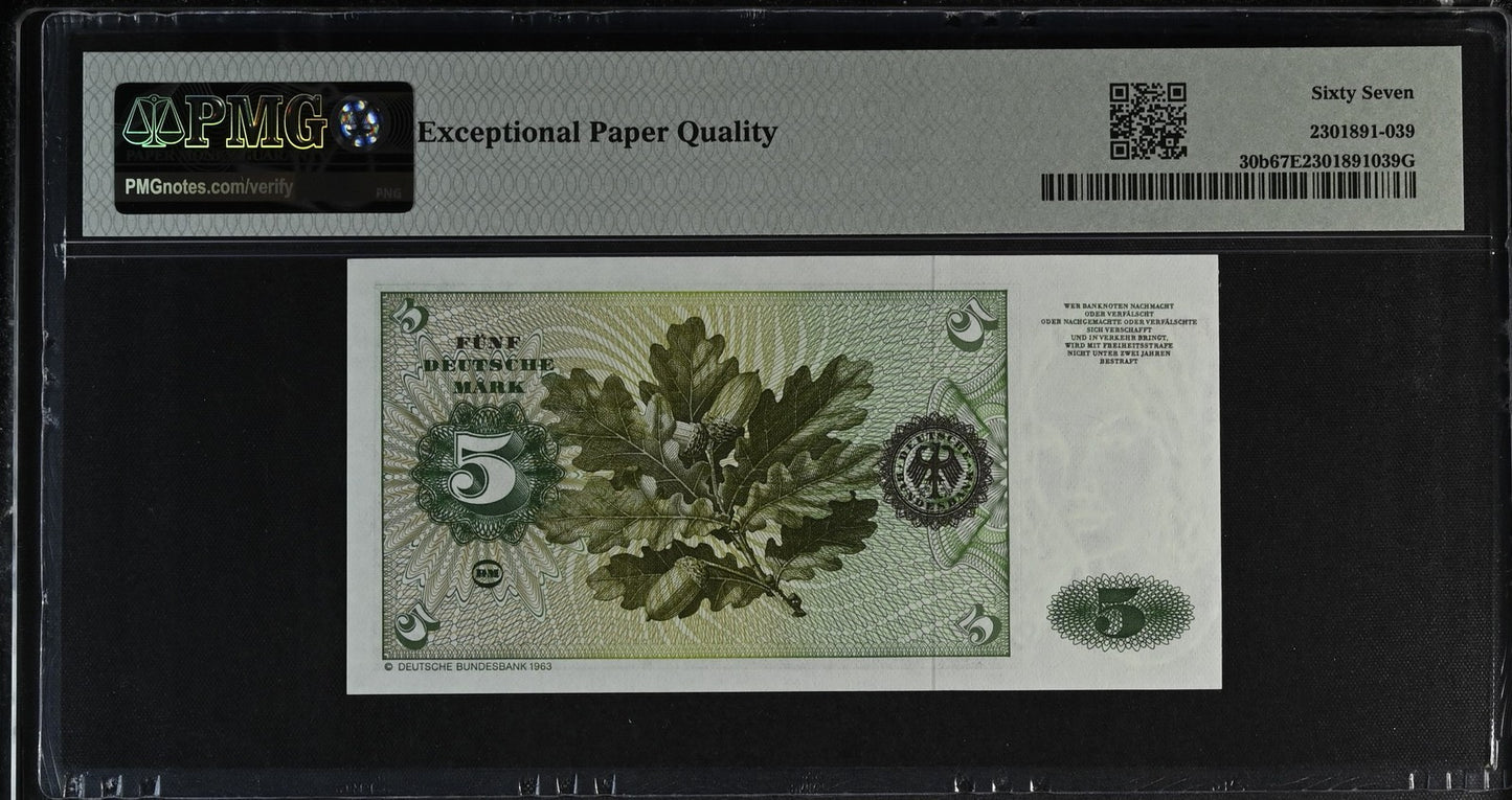 Germany Federal Republic 5 Deutsche Mark 1980 P 30b UNC PMG 67 EPQ 3rd TOP POP