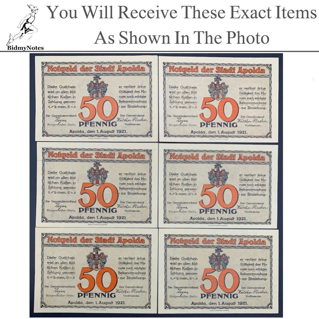 Germany Notgeld APOLDA 50 Pfennig 1921 Set 6 pcs