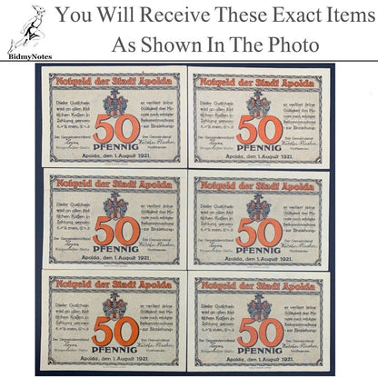 Germany Notgeld APOLDA 50 Pfennig 1921 Set 6 pcs