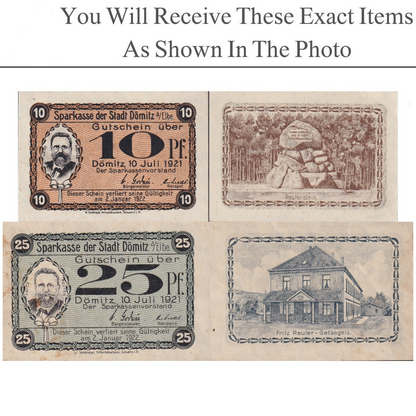 Germany Notgeld DOMITZ 10 25 Pfennig 1921 Set 2 pcs