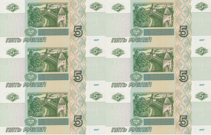 Russia 5 Rubles 1997 2022 P 267(2) UNC Y Prefix Set 6 pcs Match S/N 0156481